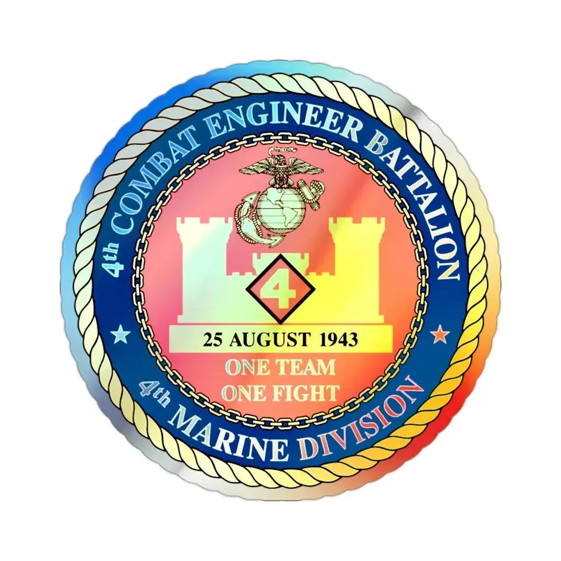 4th Cmbt Eng Bn (USMC) Holographic STICKER Die-Cut Vinyl Decal 2 Inch Holographic - The Sticker Space