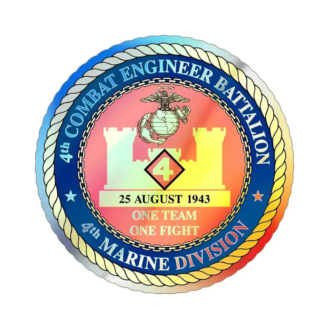 4th Cmbt Eng Bn (USMC) Holographic STICKER Die-Cut Vinyl Decal 6 Inch Holographic - The Sticker Space