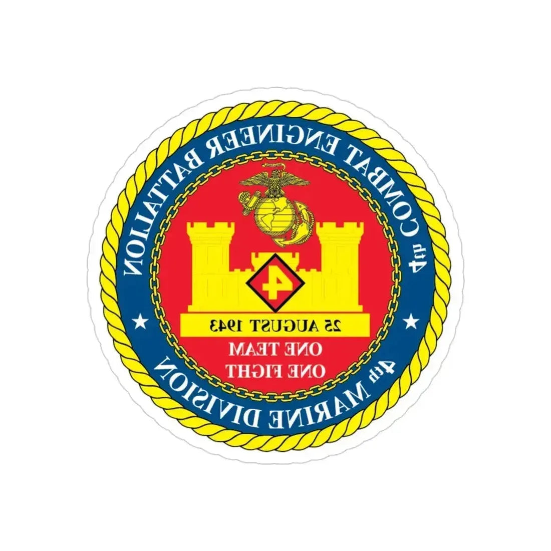 4th Cmbt Eng Bn (USMC) REVERSE PRINT Transparent Die-Cut STICKER 3 Inch Die-Cut Transparent - The Sticker Space