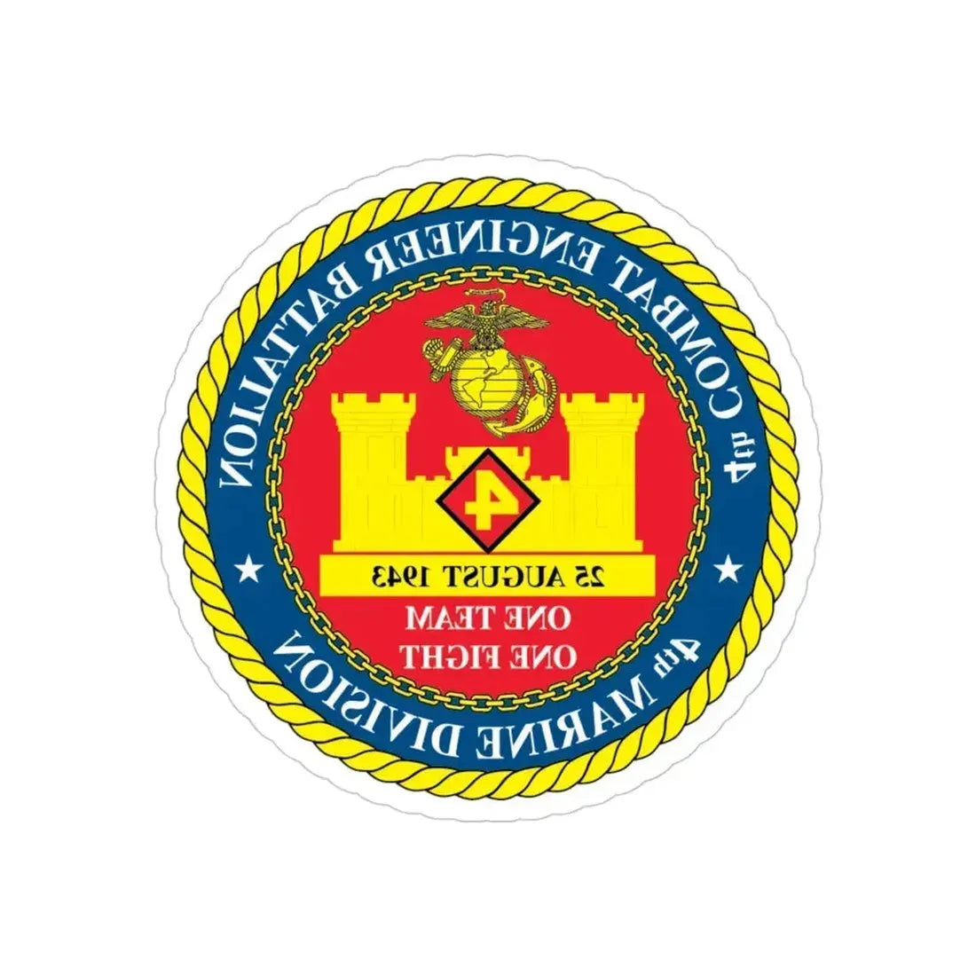 4th Cmbt Eng Bn (USMC) REVERSE PRINT Transparent Die-Cut STICKER 4 Inch Die-Cut Transparent - The Sticker Space