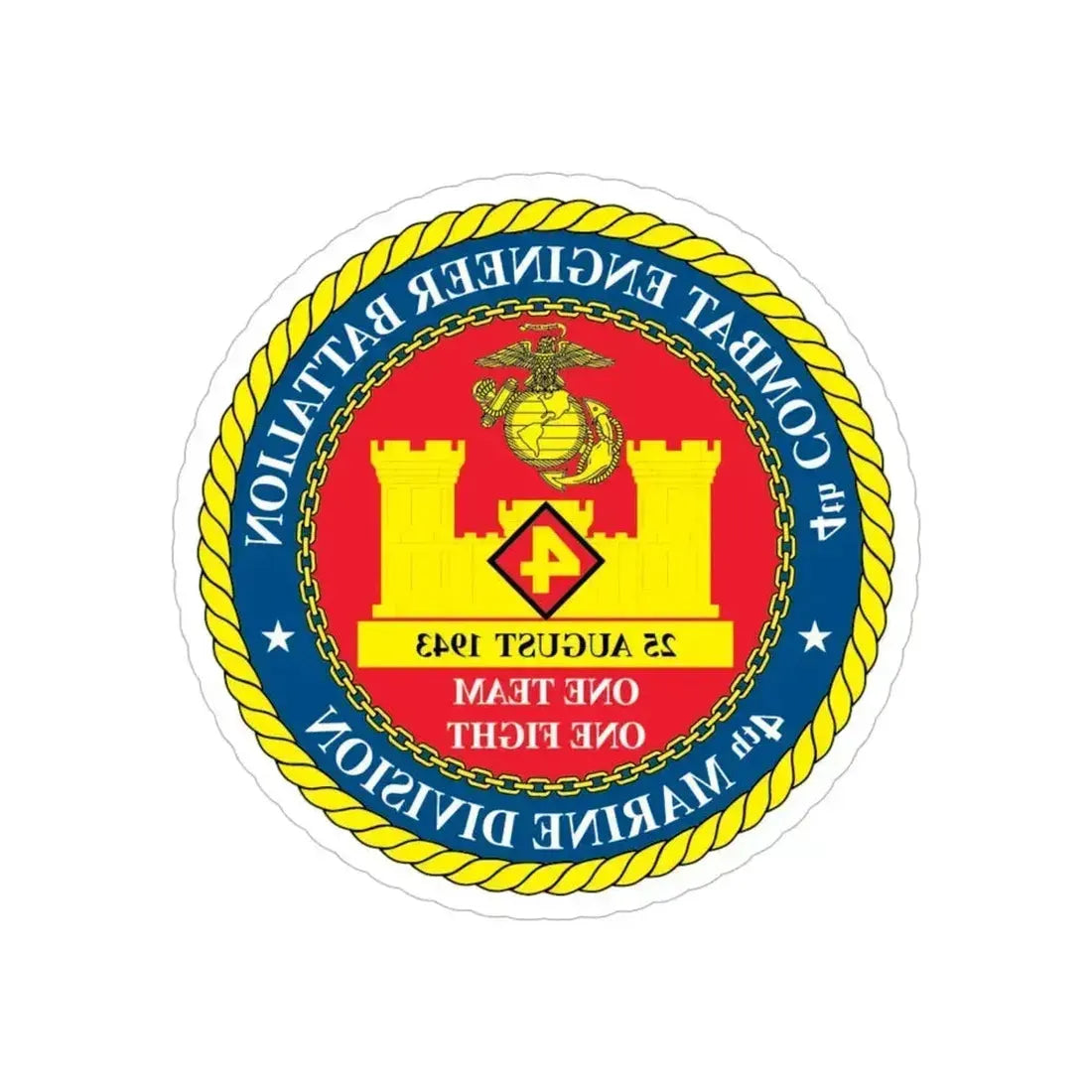4th Cmbt Eng Bn (USMC) REVERSE PRINT Transparent Die-Cut STICKER 5 Inch Die-Cut Transparent - The Sticker Space
