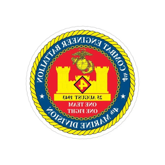 4th Cmbt Eng Bn (USMC) REVERSE PRINT Transparent Die-Cut STICKER 6 Inch Die-Cut Transparent - The Sticker Space