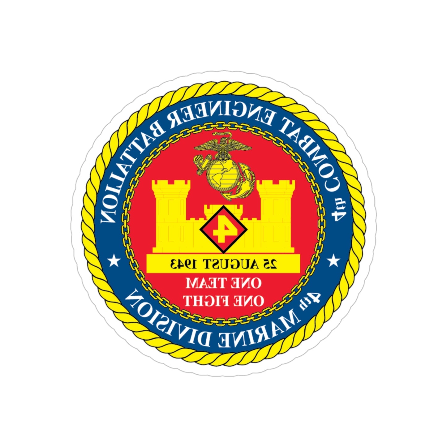 4th Cmbt Eng Bn (USMC) REVERSE PRINT Transparent STICKER-4" × 4"-The Sticker Space