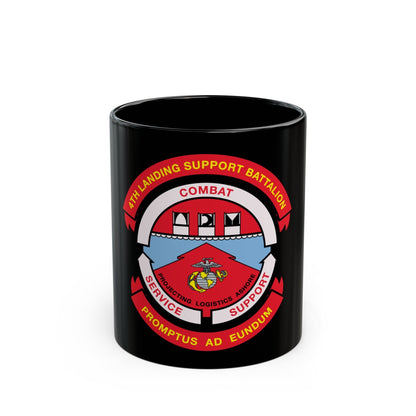 4th Landing Support Battalion Promptus Ad Eundum (USMC) Black Coffee Mug-11oz-The Sticker Space