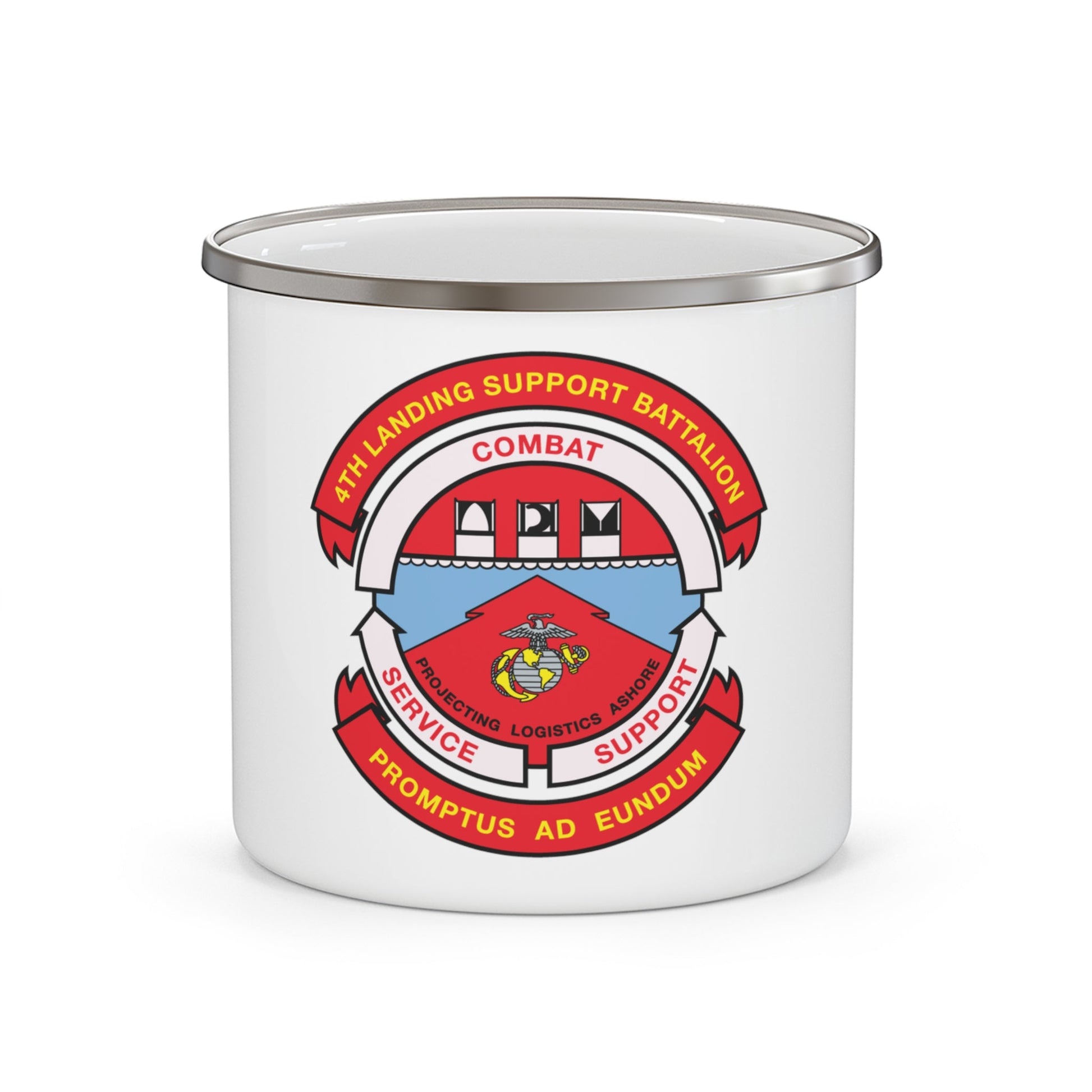 4th Landing Support Battalion Promptus Ad Eundum (USMC) Enamel Mug-12oz-The Sticker Space