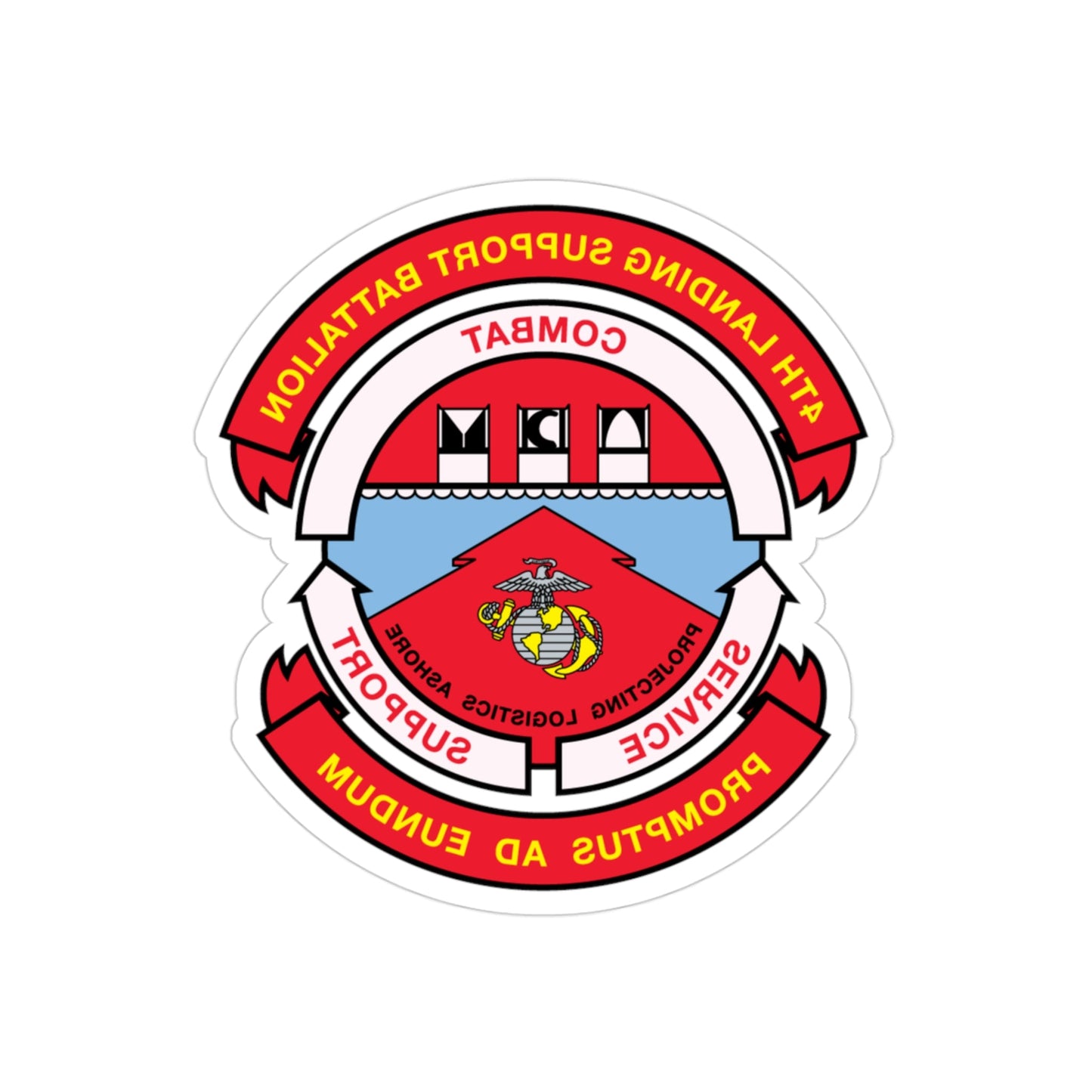 4th Landing Support Battalion Promptus Ad Eundum (USMC) REVERSE PRINT Transparent STICKER-3" × 3"-The Sticker Space