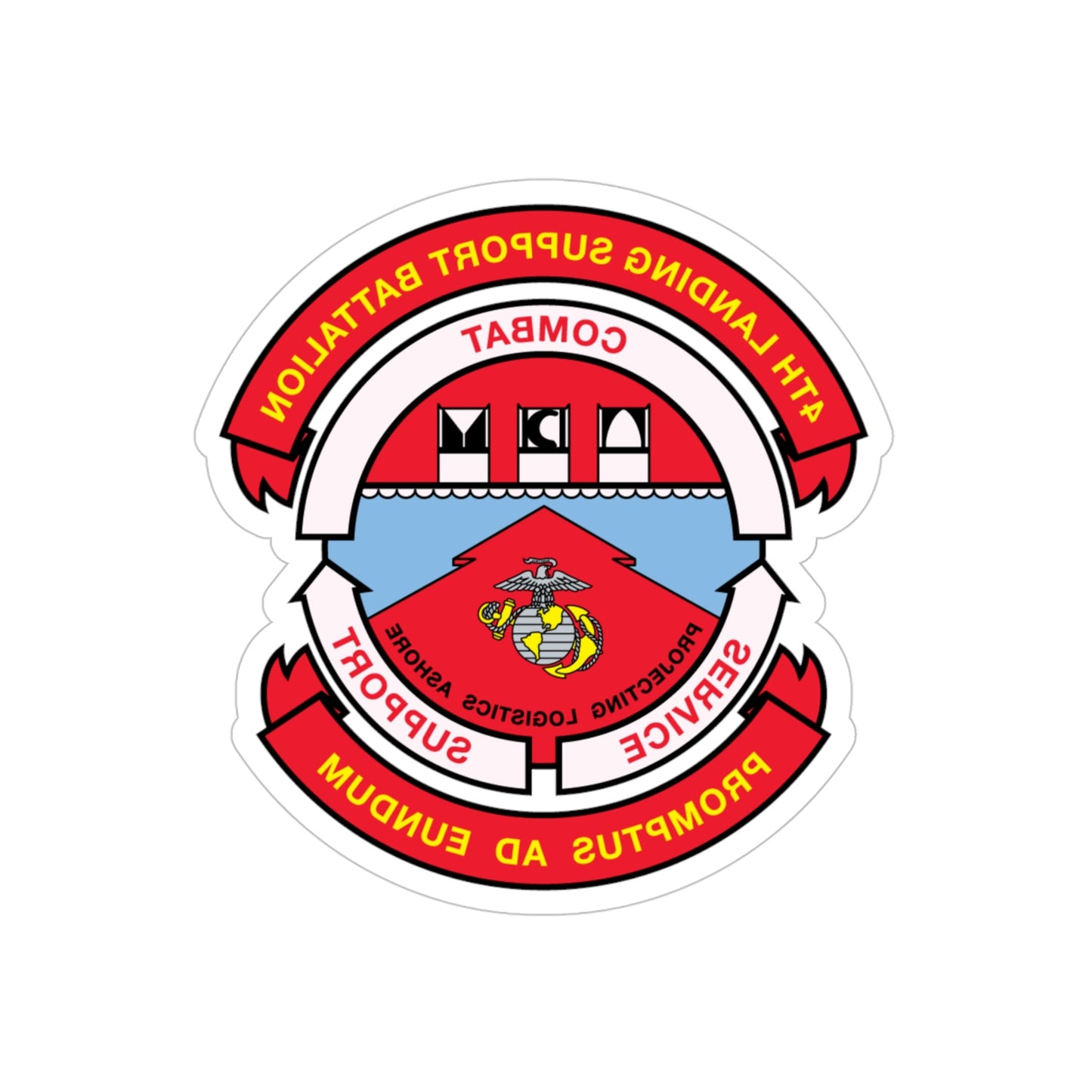 4th Landing Support Battalion Promptus Ad Eundum (USMC) REVERSE PRINT Transparent STICKER-4" × 4"-The Sticker Space