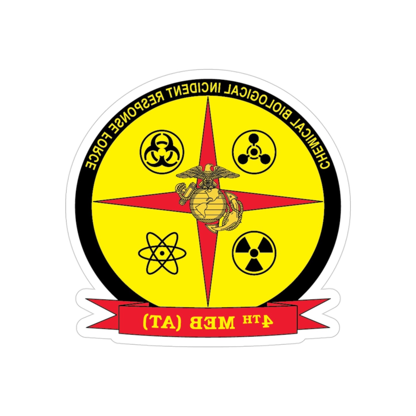 4th Marine Expeditionary Brigade Antiterrorism Chemical Biological Incident Response Force MEB AT CBIRF (USMC) REVERSE PRINT Transparent STICKER-3" × 3"-The Sticker Space