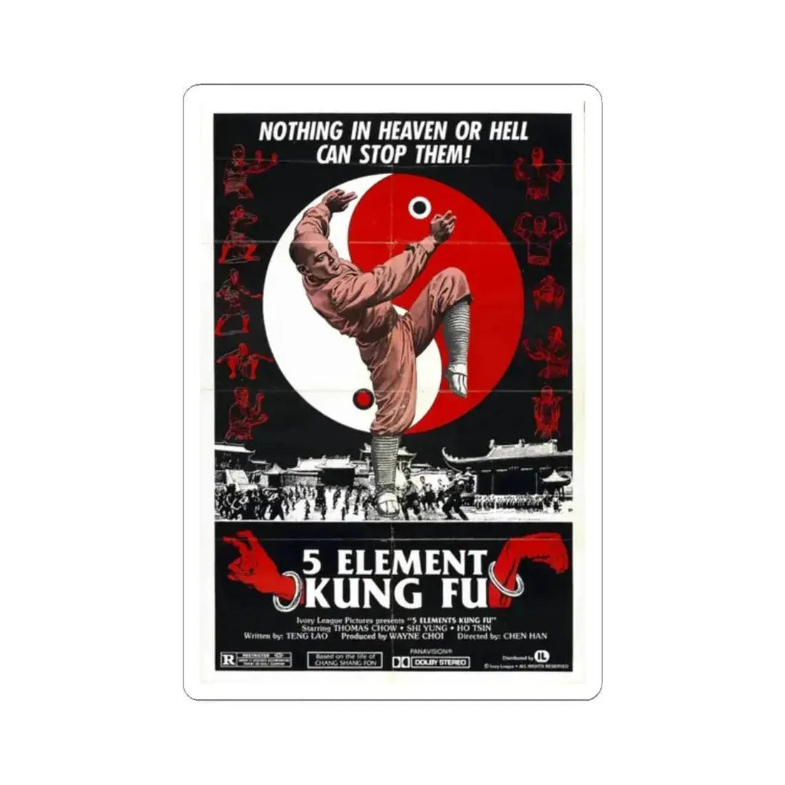 5 ELEMENT KUNG FU 1978 Movie Poster - STICKER Vinyl Kiss-Cut Decal 2 Inch White - The Sticker Space