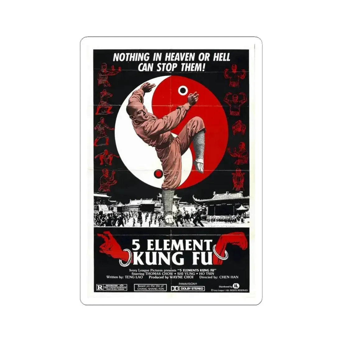5 ELEMENT KUNG FU 1978 Movie Poster - STICKER Vinyl Kiss-Cut Decal 6 Inch White - The Sticker Space