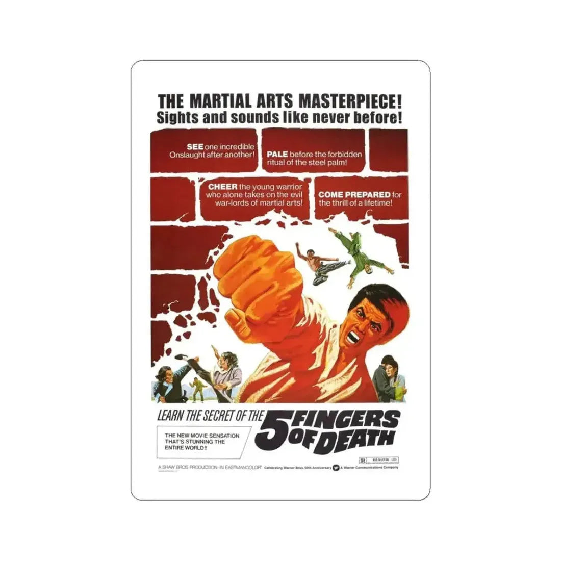 5 FINGERS OF DEATH 1972 Movie Poster - STICKER Vinyl Kiss-Cut Decal 3 Inch White - The Sticker Space