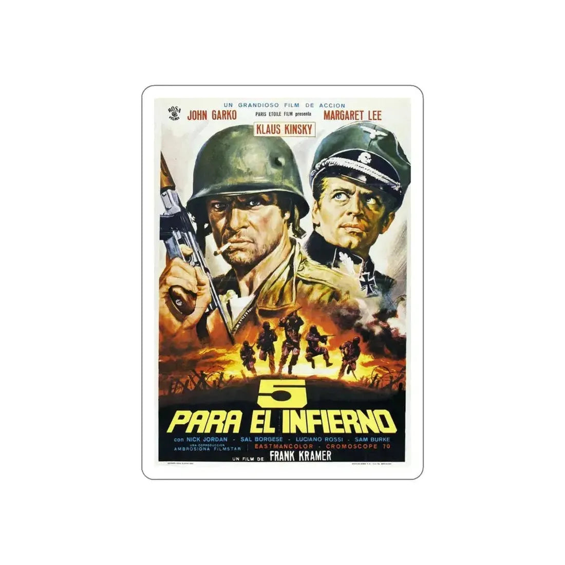 5 FOR HELL 1969 Movie Poster STICKER Vinyl Die-Cut Decal 4 Inch - The Sticker Space