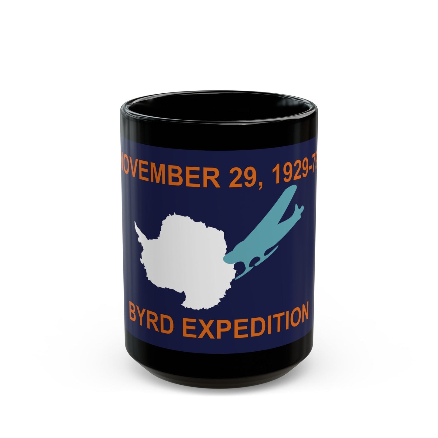 50th Anniversary Commemorative Flag of Byrd's First Antarctic Expedition - Black Coffee Mug-15oz-The Sticker Space