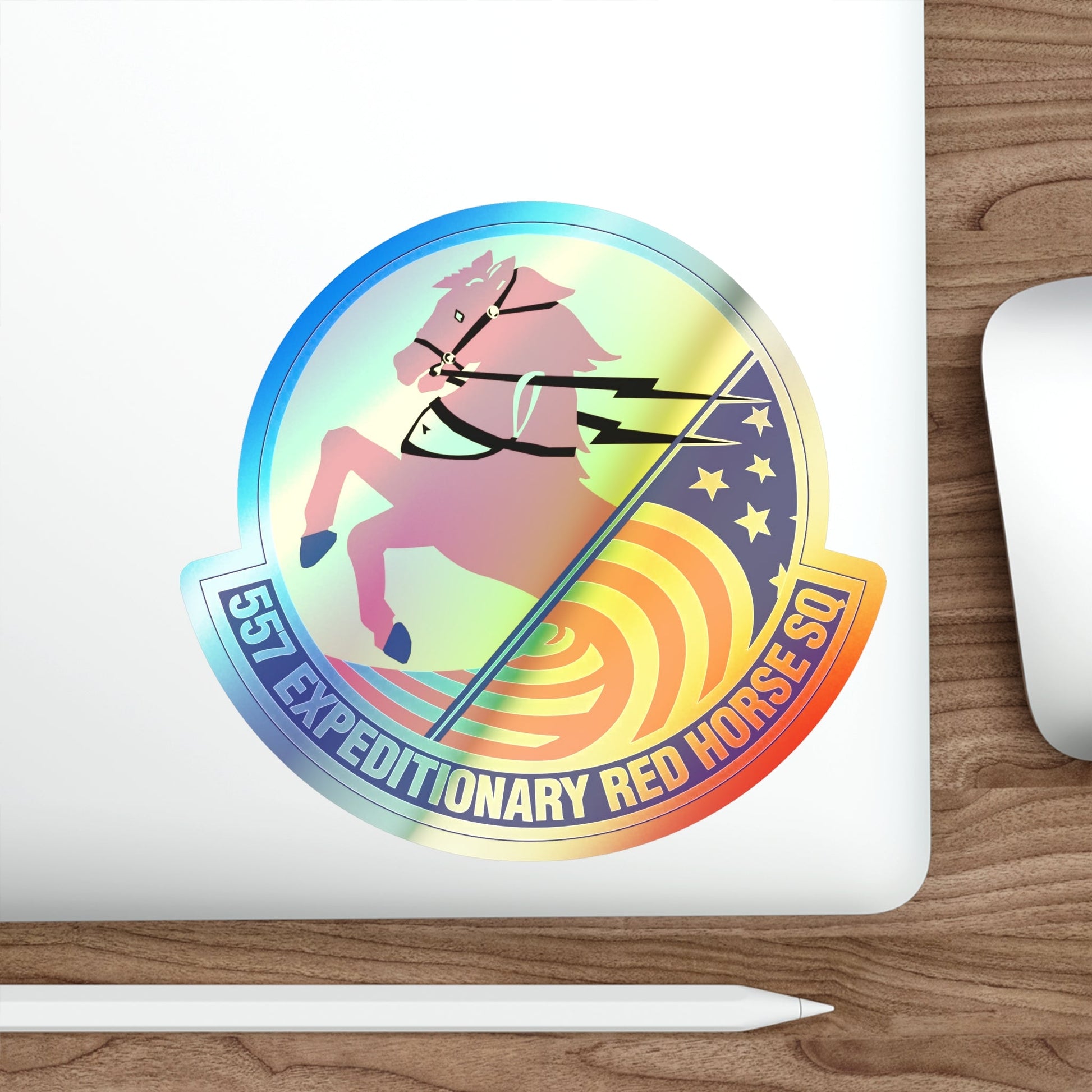 557th Expeditionary Red Horse Squadron (U.S. Air Force) Holographic STICKER Die-Cut Vinyl Decal-The Sticker Space