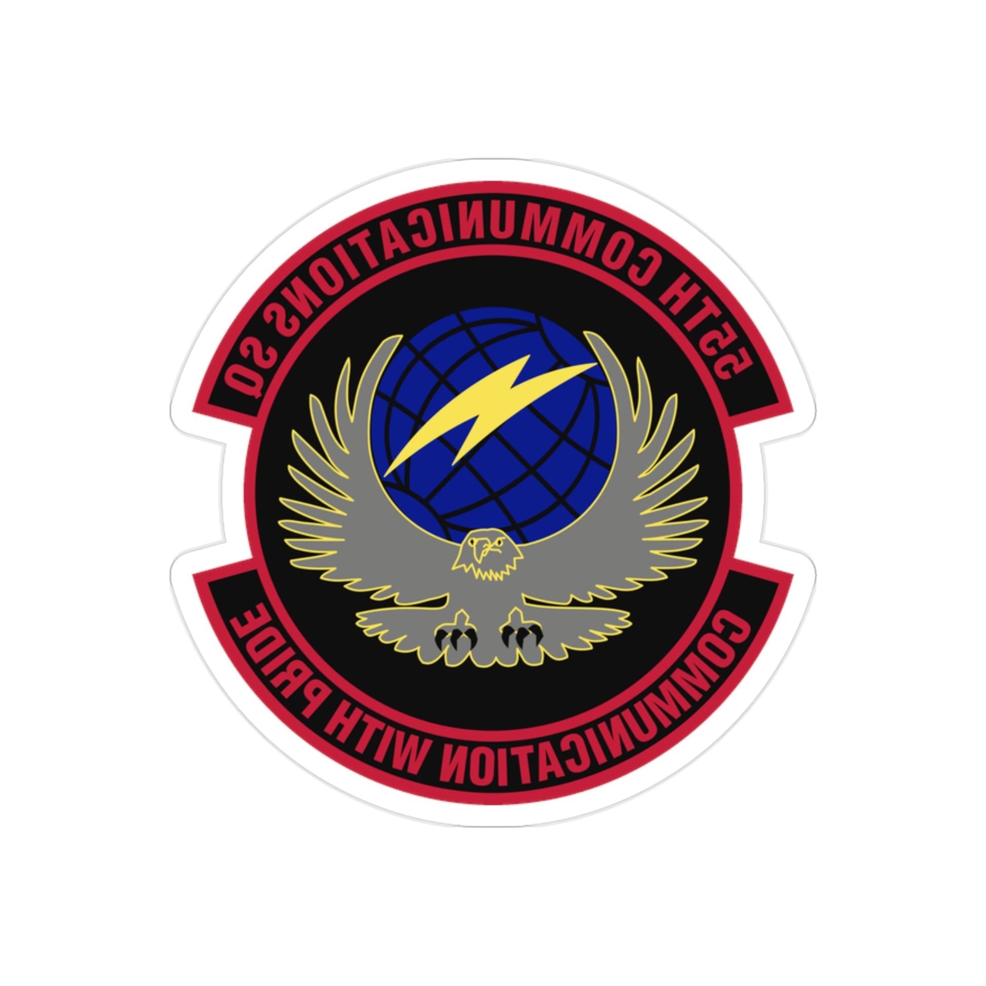 55th Communications Squadron (U.S. Air Force) REVERSE PRINT Transparent STICKER-2" × 2"-The Sticker Space