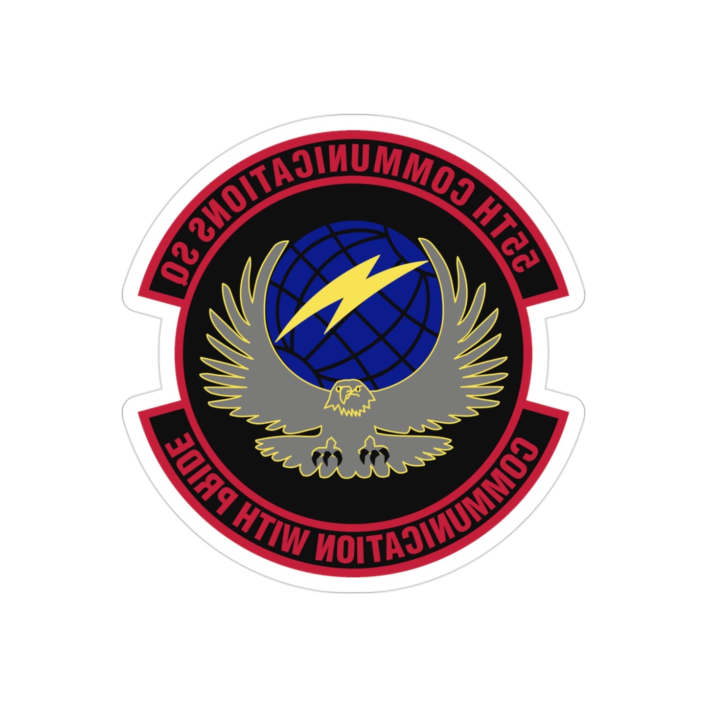 55th Communications Squadron (U.S. Air Force) REVERSE PRINT Transparent STICKER-3" × 3"-The Sticker Space