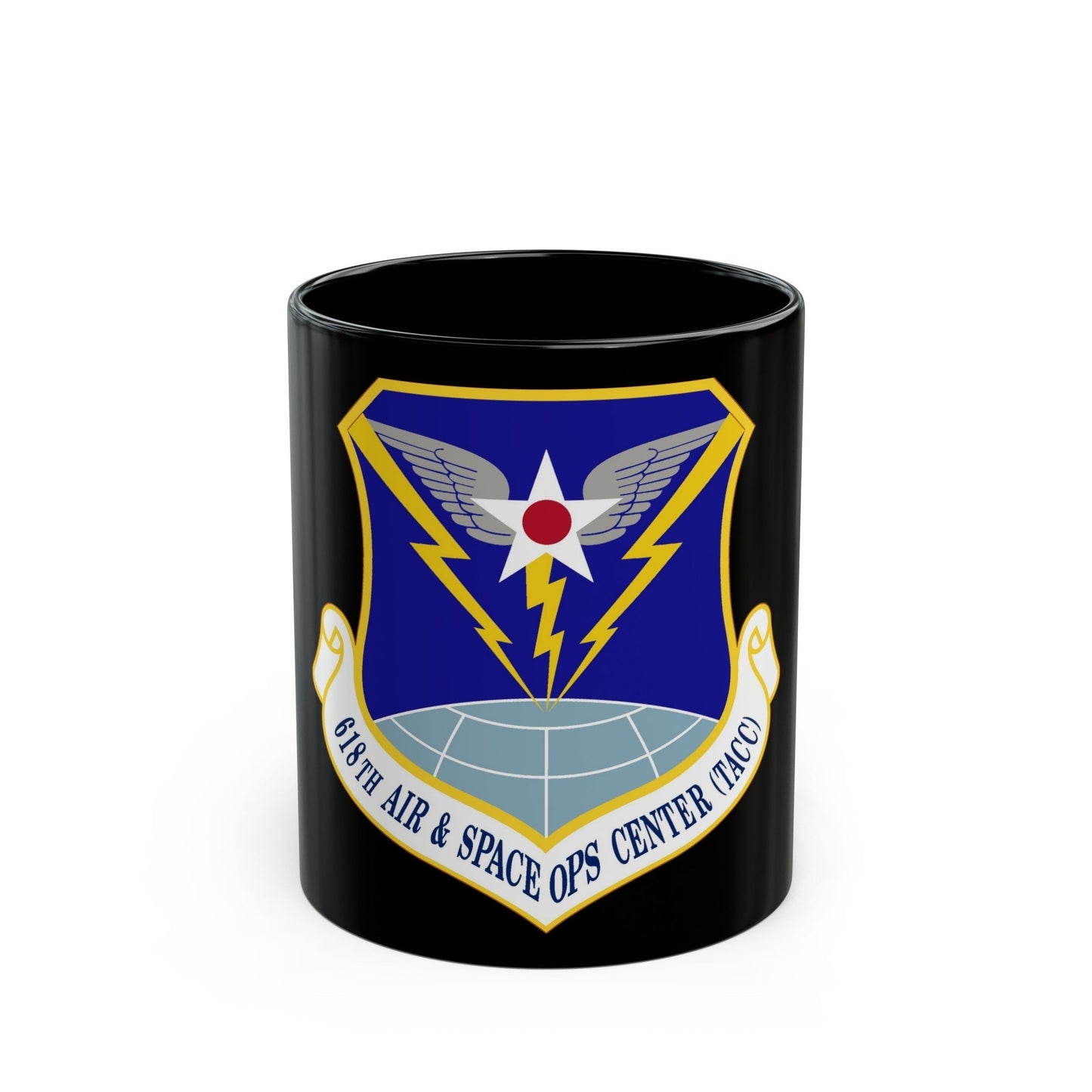 618 Air Operations Center AMC (U.S. Air Force) Black Coffee Mug-11oz-The Sticker Space