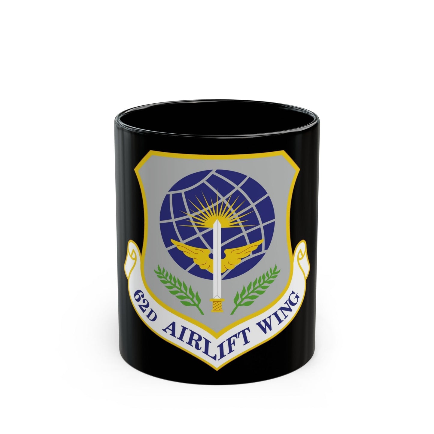 62d Airlift Wing (U.S. Air Force) Black Coffee Mug-11oz-The Sticker Space