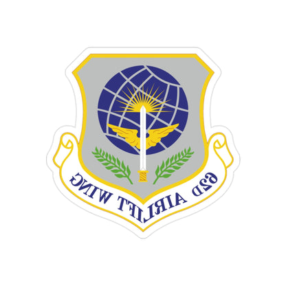 62d Airlift Wing (U.S. Air Force) REVERSE PRINT Transparent STICKER-2" × 2"-The Sticker Space