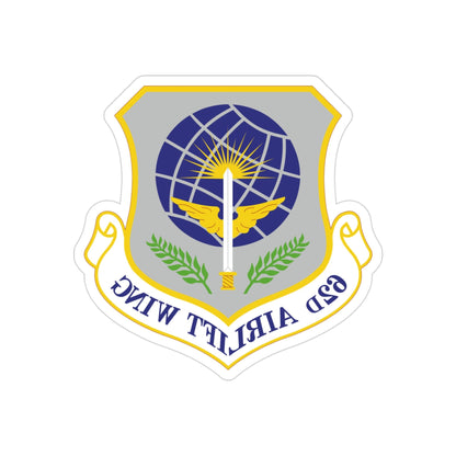 62d Airlift Wing (U.S. Air Force) REVERSE PRINT Transparent STICKER-3" × 3"-The Sticker Space