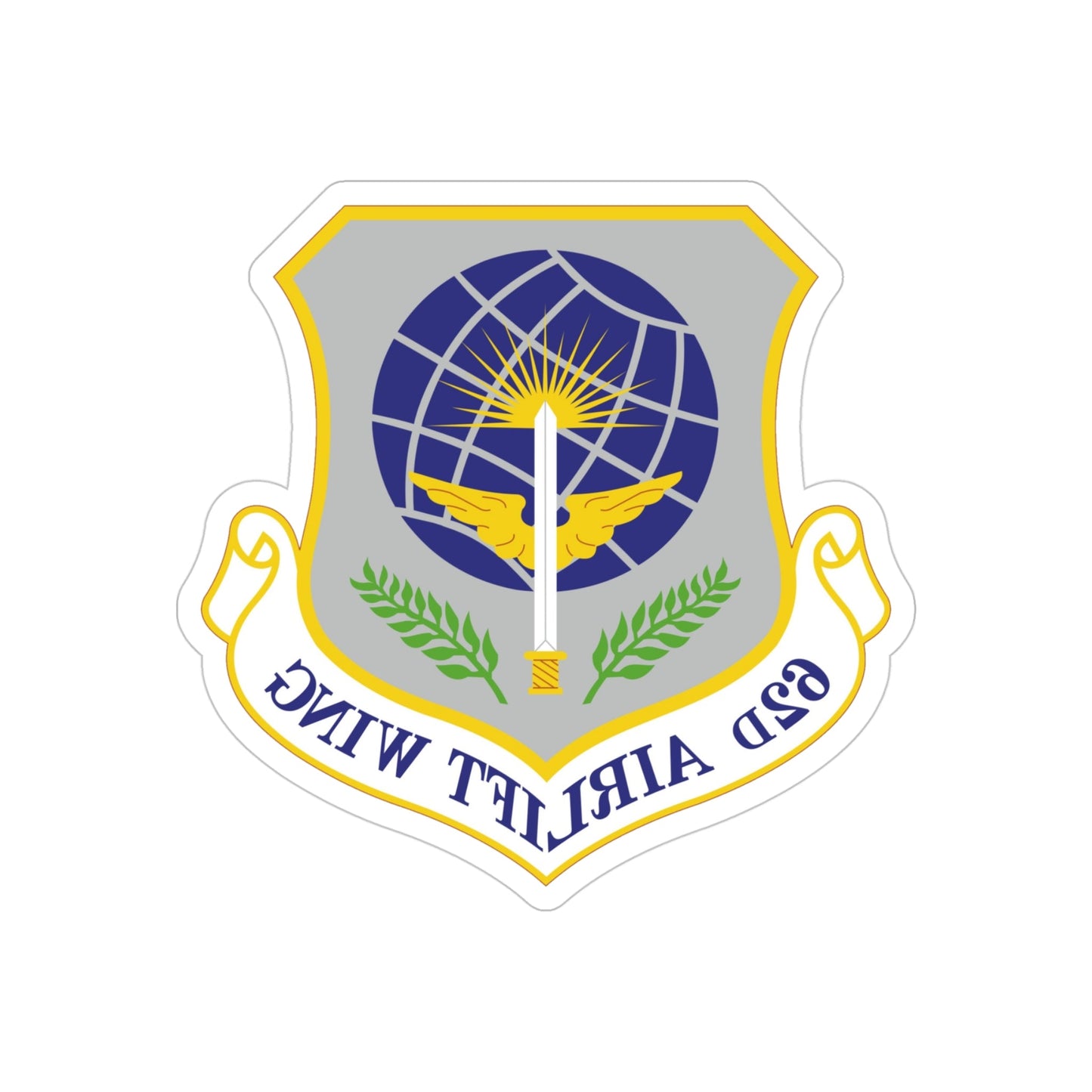 62d Airlift Wing (U.S. Air Force) REVERSE PRINT Transparent STICKER-4" × 4"-The Sticker Space