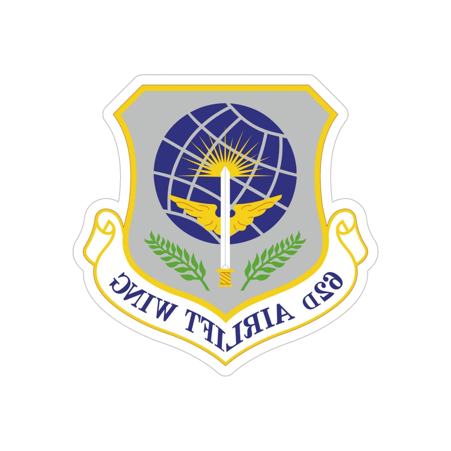 62d Airlift Wing (U.S. Air Force) REVERSE PRINT Transparent STICKER-5" × 5"-The Sticker Space