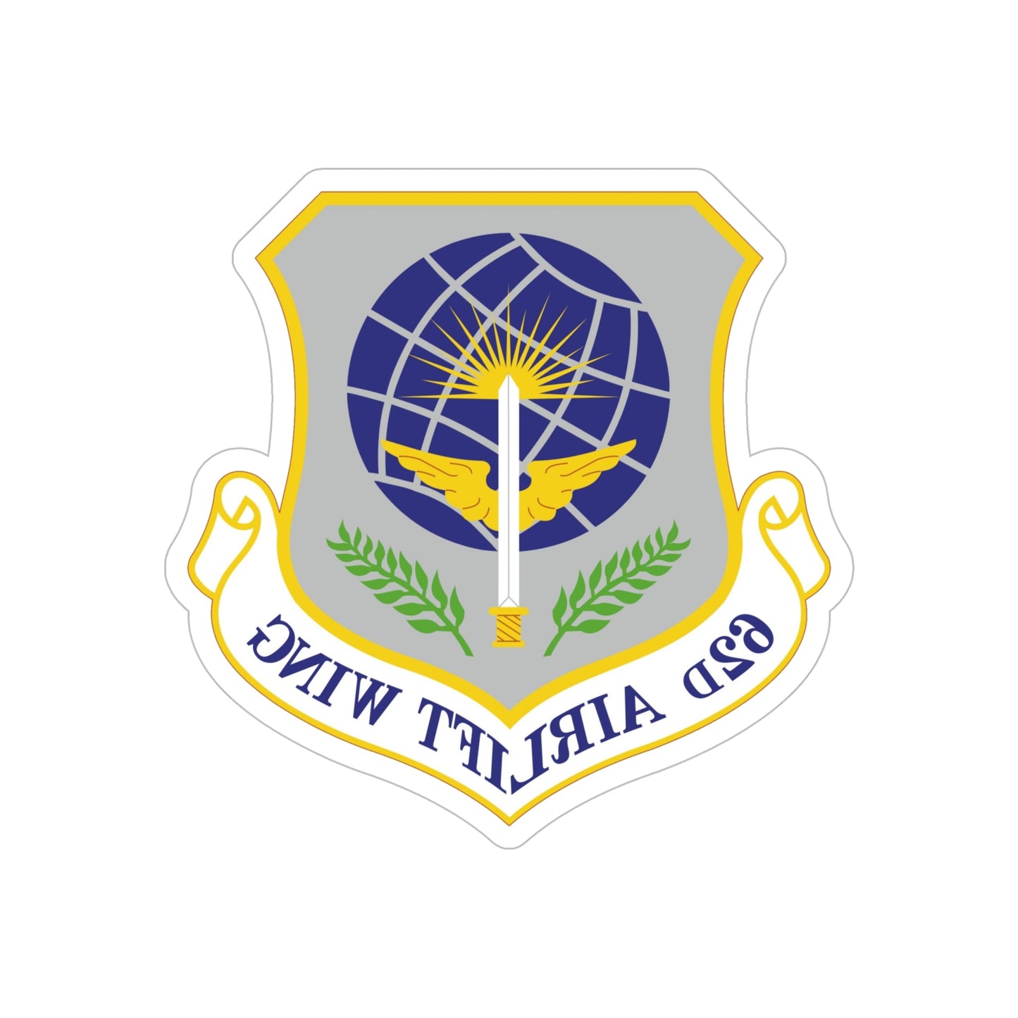 62d Airlift Wing (U.S. Air Force) REVERSE PRINT Transparent STICKER-6" × 6"-The Sticker Space