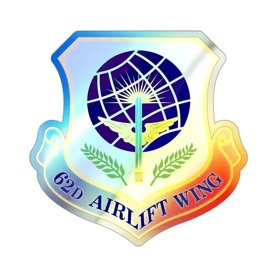 62d Airlift Wing (U.S. Air Force) Holographic STICKER Die-Cut Vinyl Decal 4 Inch Holographic - The Sticker Space