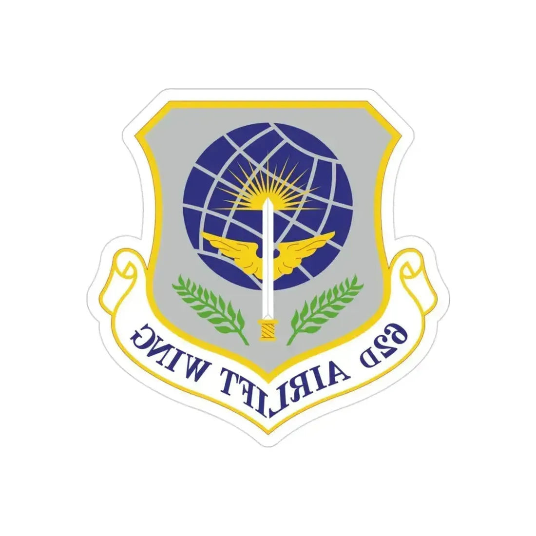 62d Airlift Wing (U.S. Air Force) REVERSE PRINT Transparent Die-Cut STICKER 3 Inch Die-Cut Transparent - The Sticker Space