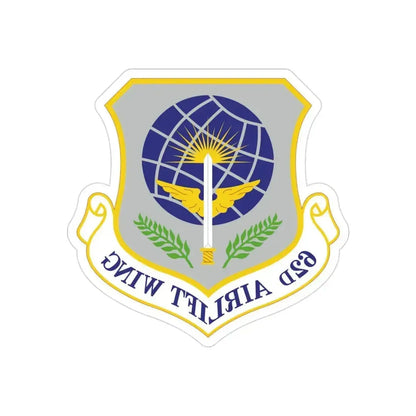 62d Airlift Wing (U.S. Air Force) REVERSE PRINT Transparent Die-Cut STICKER 3 Inch Die-Cut Transparent - The Sticker Space