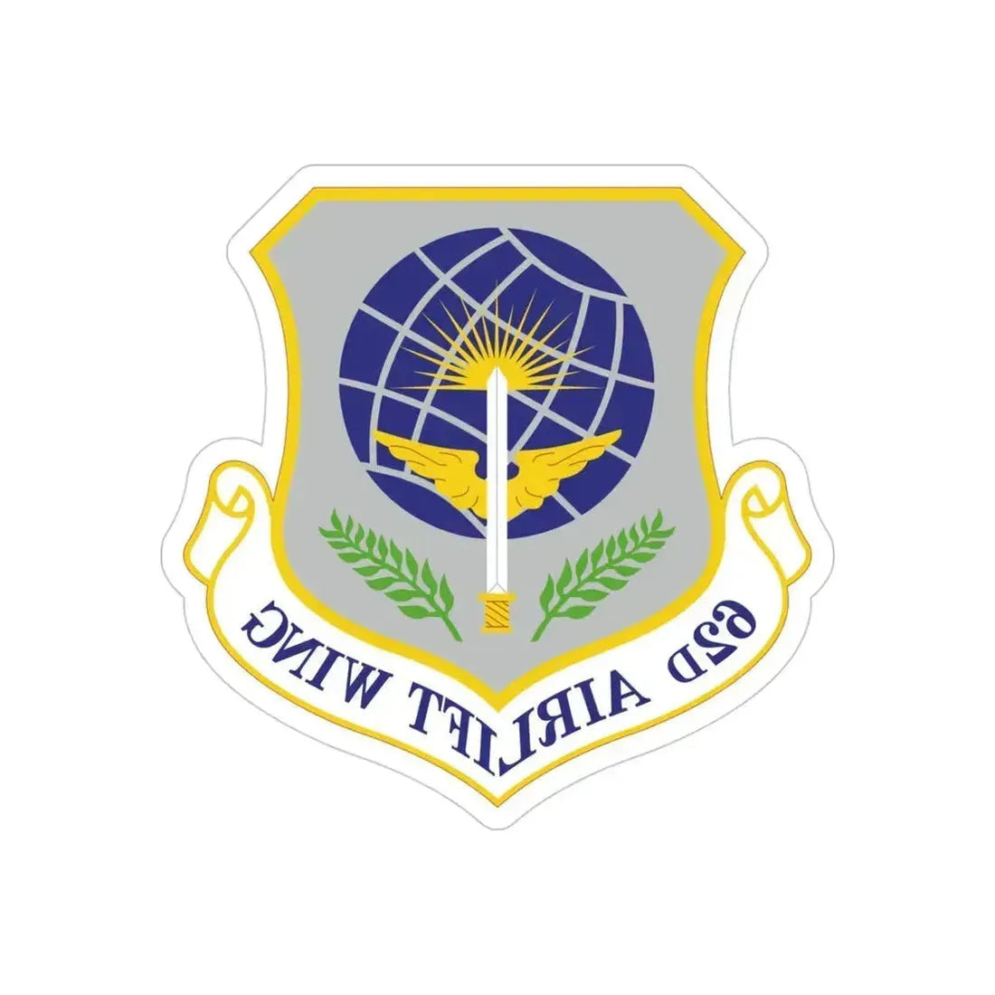 62d Airlift Wing (U.S. Air Force) REVERSE PRINT Transparent Die-Cut STICKER 4 Inch Die-Cut Transparent - The Sticker Space