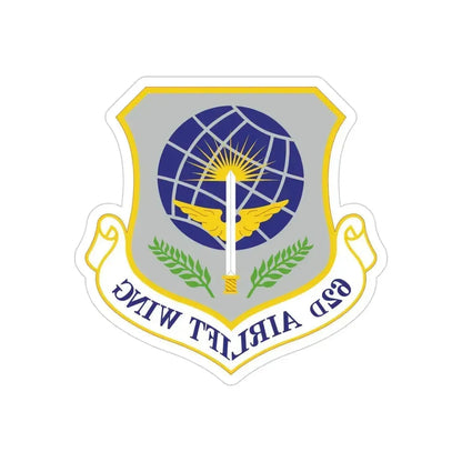 62d Airlift Wing (U.S. Air Force) REVERSE PRINT Transparent Die-Cut STICKER 4 Inch Die-Cut Transparent - The Sticker Space