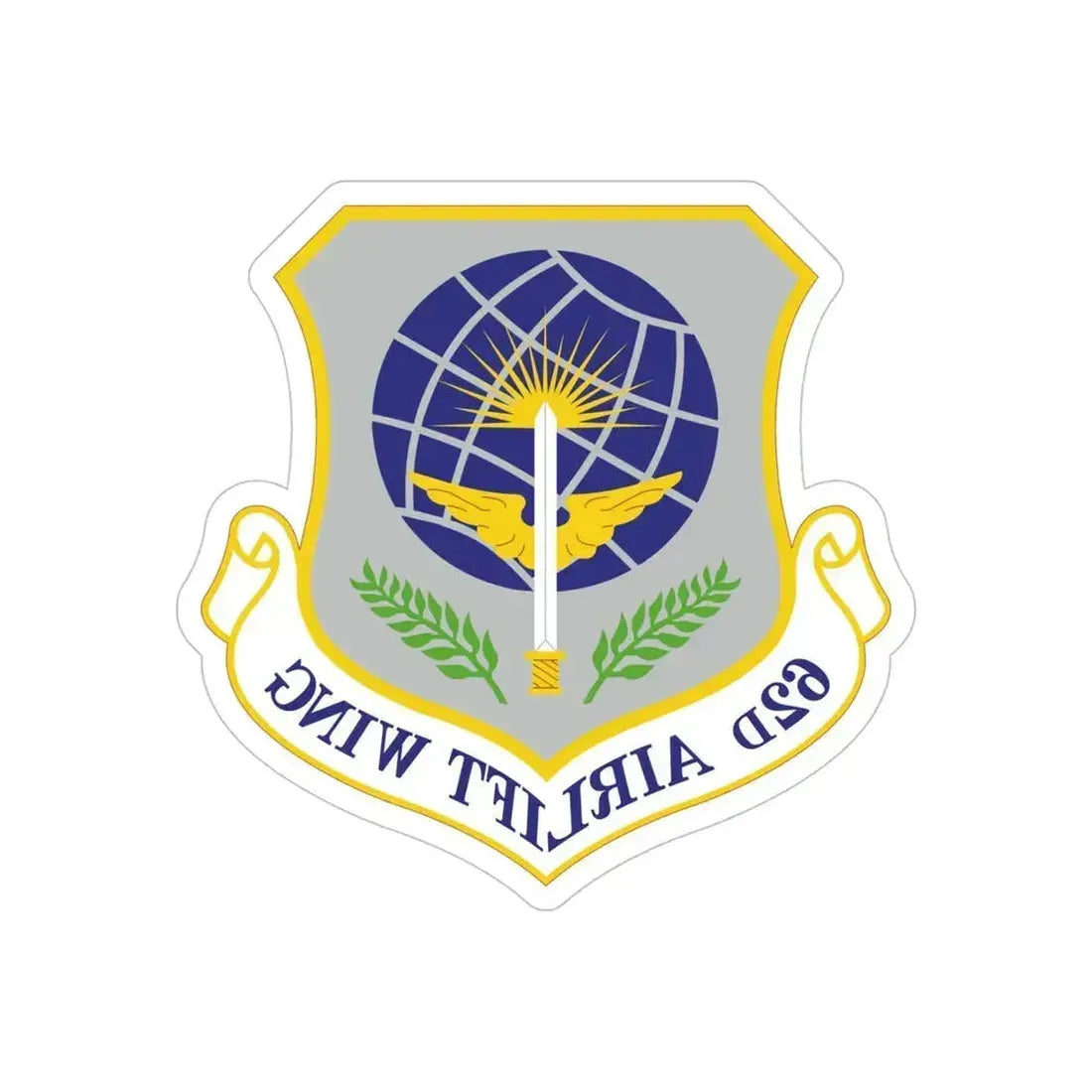 62d Airlift Wing (U.S. Air Force) REVERSE PRINT Transparent Die-Cut STICKER 5 Inch Die-Cut Transparent - The Sticker Space
