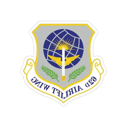 62d Airlift Wing (U.S. Air Force) REVERSE PRINT Transparent Die-Cut STICKER 5 Inch Die-Cut Transparent - The Sticker Space