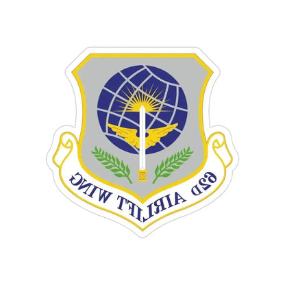 62d Airlift Wing (U.S. Air Force) REVERSE PRINT Transparent Die-Cut STICKER 6 Inch Die-Cut Transparent - The Sticker Space