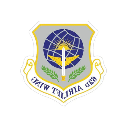 62d Airlift Wing (U.S. Air Force) REVERSE PRINT Transparent Die-Cut STICKER - The Sticker Space