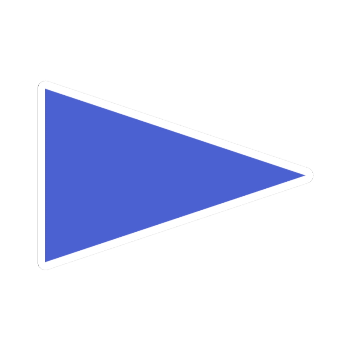 A minimalist solid blue triangle pointing to the right, centred on a plain white background.