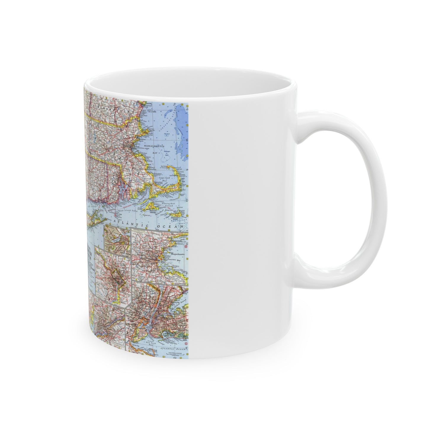 USA - Washington to Boston (1962) (Map) White Coffee Mug-The Sticker Space