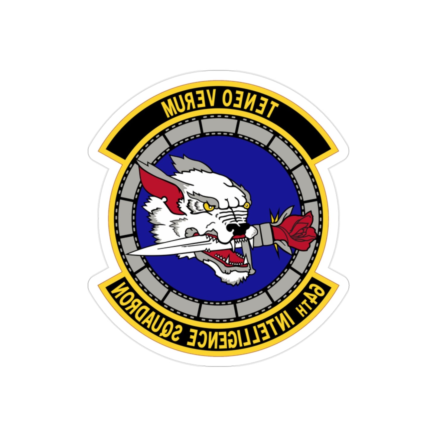 64 Intelligence Squadron AFRC (U.S. Air Force) REVERSE PRINT Transparent STICKER-2" × 2"-The Sticker Space