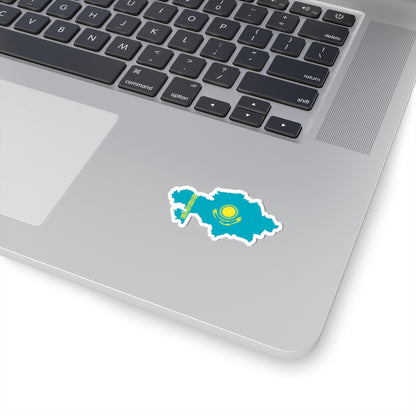Flag-map of Kazakhstan precise boundaries (Kazakhstan) STICKER Vinyl Kiss-Cut Decal