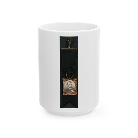 Portrait Of Abraham Lincoln Attached To Black Ribbon (U.S. Civil War) White Coffee Mug
