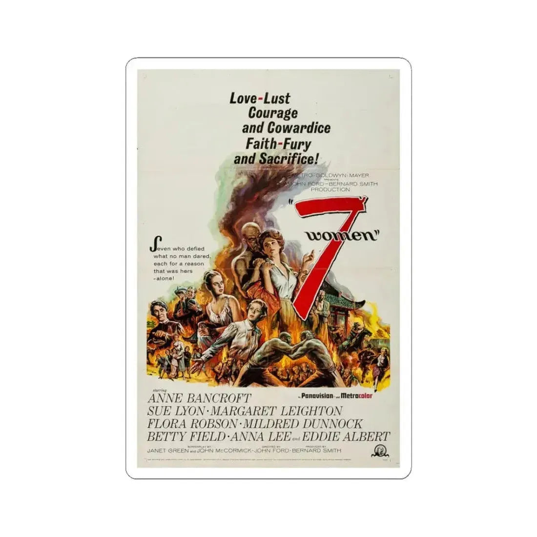 7 Women 1966 Movie Poster - STICKER Vinyl Kiss-Cut Decal 3 Inch White - The Sticker Space