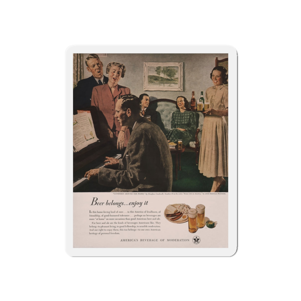 Gathered Around The Piano,  Look magazine, January 1949 (Magazine Illustration) Refrigerator Magnet