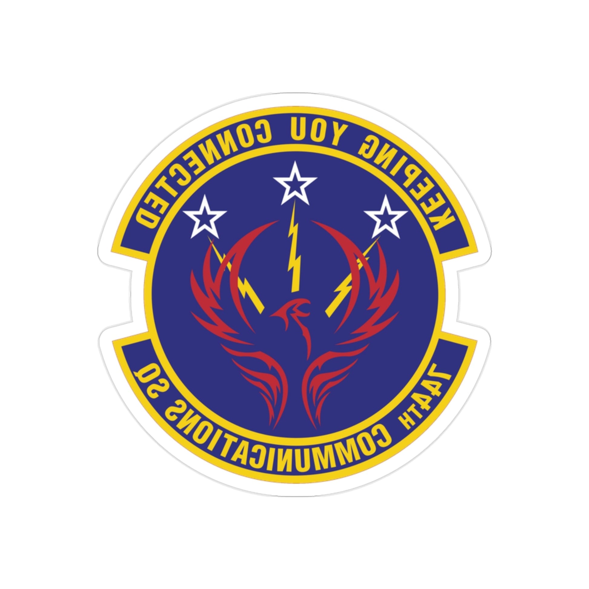 744th Communications Squadron (U.S. Air Force) REVERSE PRINT Transparent STICKER-2" × 2"-The Sticker Space