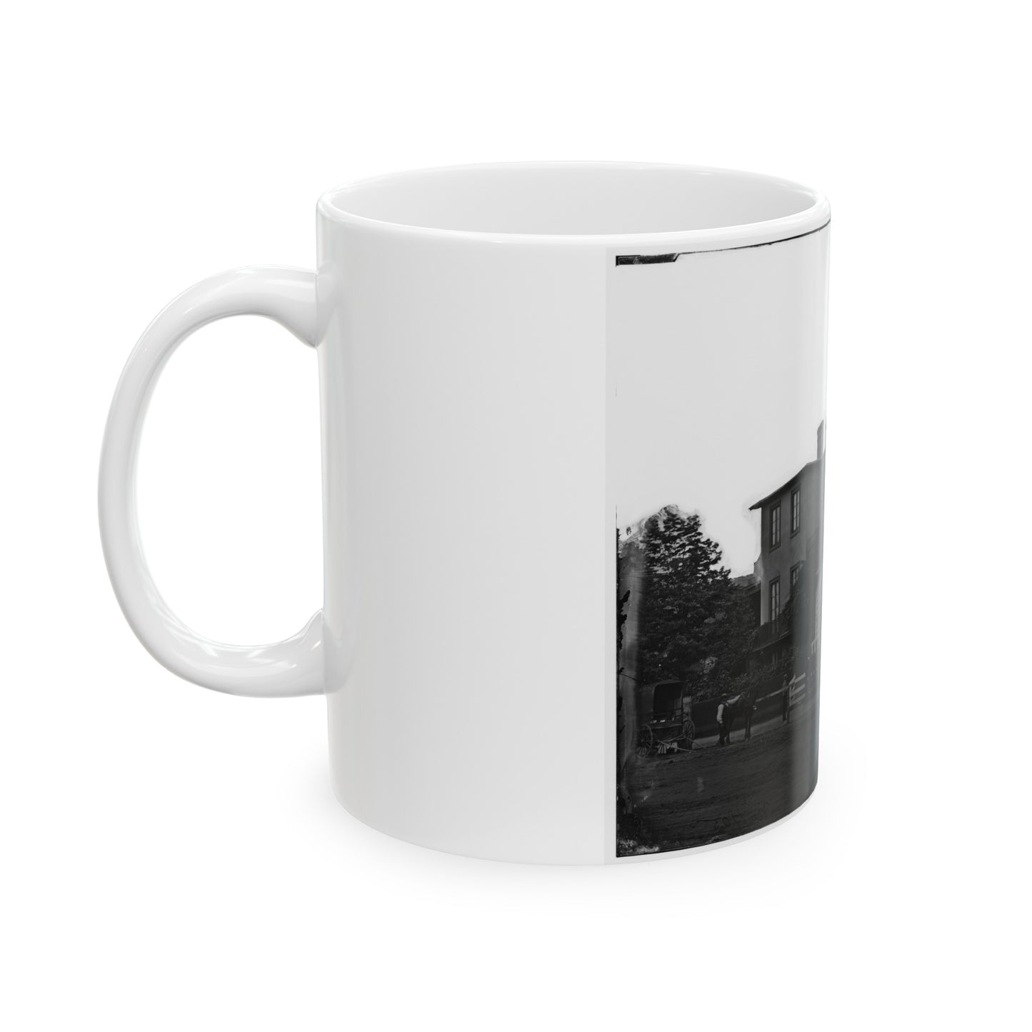 Washington, District Of Columbia. Eight Soldiers In Formation In Front Of Temporary Buildings (U.S. Civil War) White Coffee Mug
