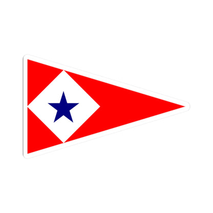 Red triangular pennant with a white diamond in the center holding a blue five-pointed star.