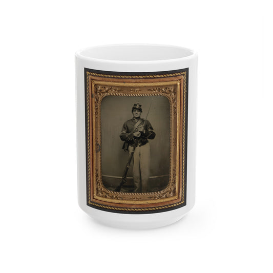 Unidentified Soldier In New York State Enlistedman's Uniform With Bayoneted Musket (U.S. Civil War) White Coffee Mug