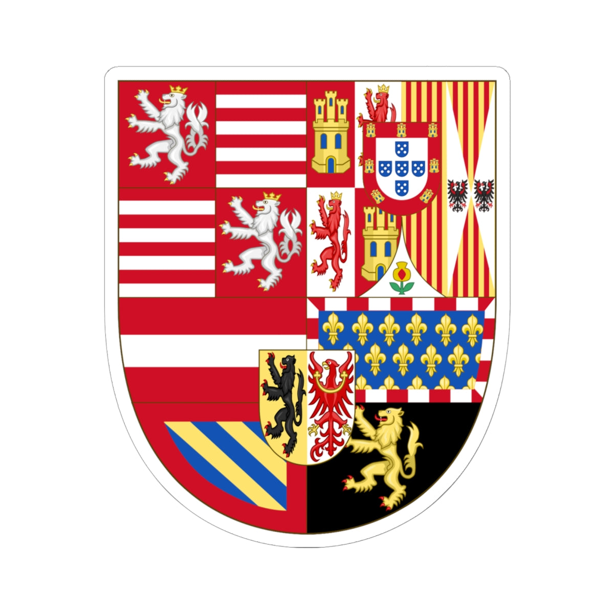 Arms of Archduke Albert of Austria and Infanta Isabella of Spain (Belgium) (Coat of Arms) STICKER Vinyl Kiss-Cut Decal