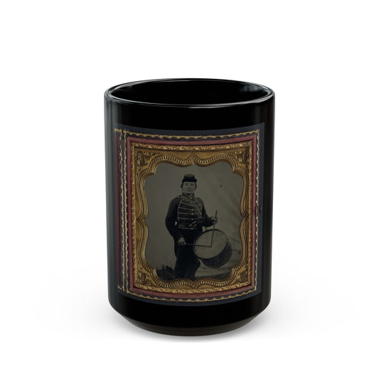 Private William V. Haines Of Company H, 49th Ohio Infantry Regiment, In Uniform And Ohio Volunteer Militia Belt Buckle With Drum (U.S. Civil War) Black Coffee Mug