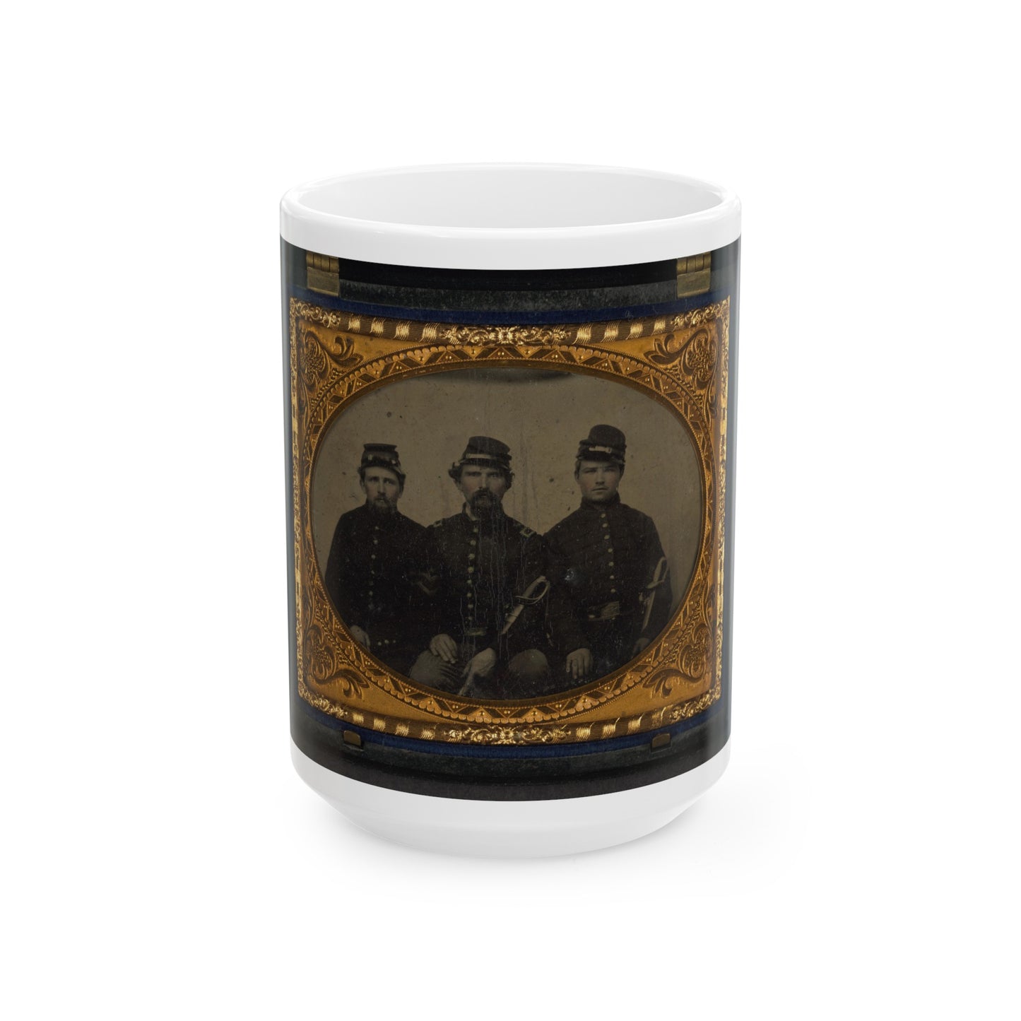 Three Unidentified Soldiers In Union Uniforms With Swords (U.S. Civil War) White Coffee Mug
